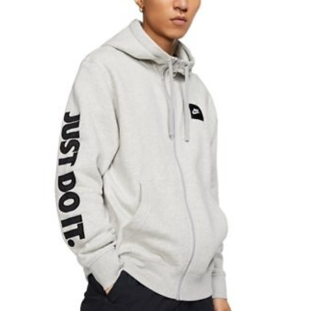 Nike Mens Graphic Just Do It Full Zip Hoodie Heather Grey Fleece Sweatshirt XXL